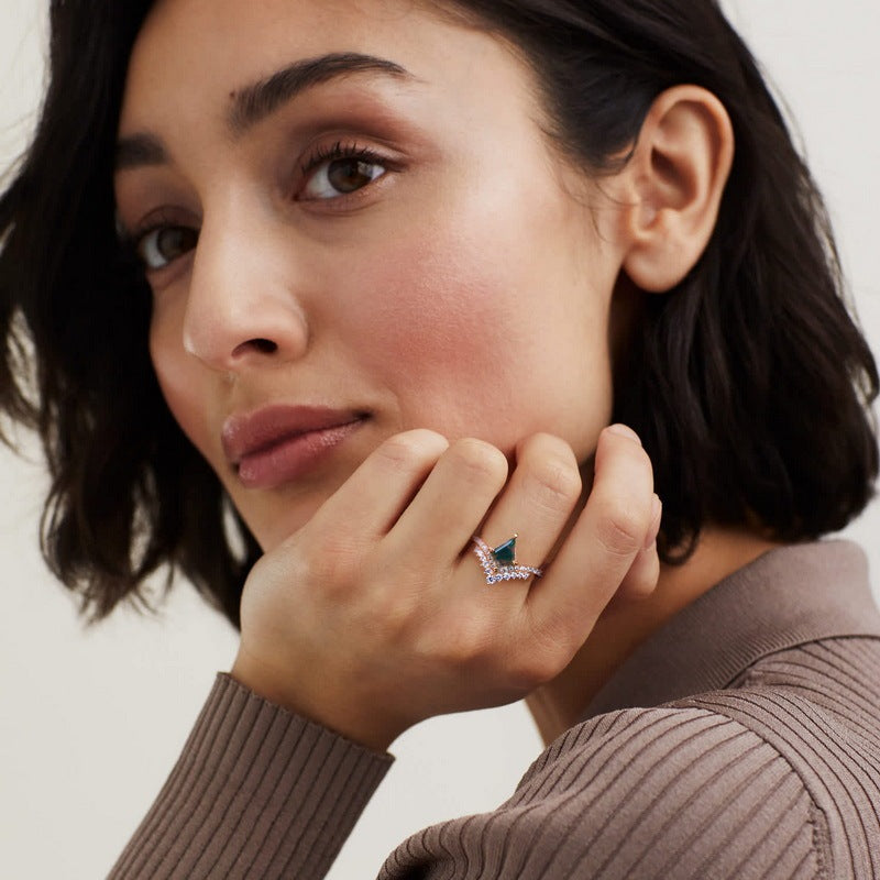 'Sense Of Tranquillity' 2-Piece Natural Moss Agate Ring | Sterling Siver