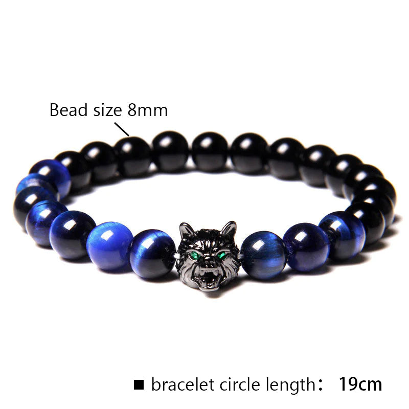 Night Blue Tiger Eye Wolf Bracelet