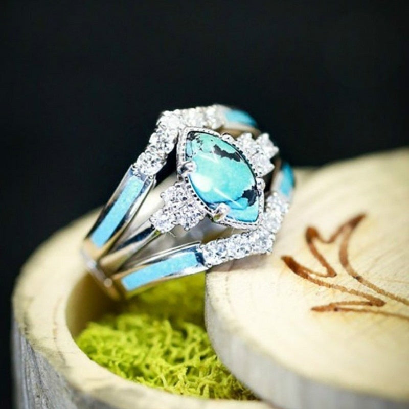 Natural Turquoise 3-piece Creative Ring