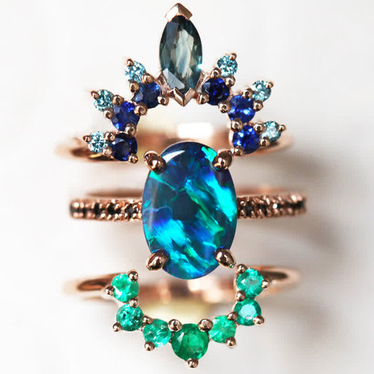 Sapphire With Opal 3-Piece Ring Set