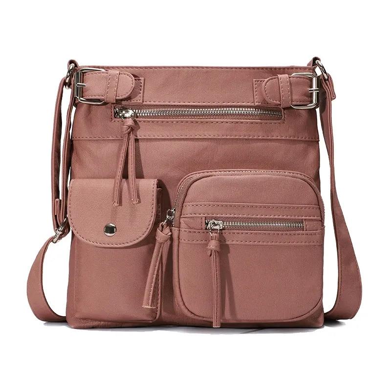 Premium Multi-Pocket Crossbody Bag, Soft Leather Shoulder Bag