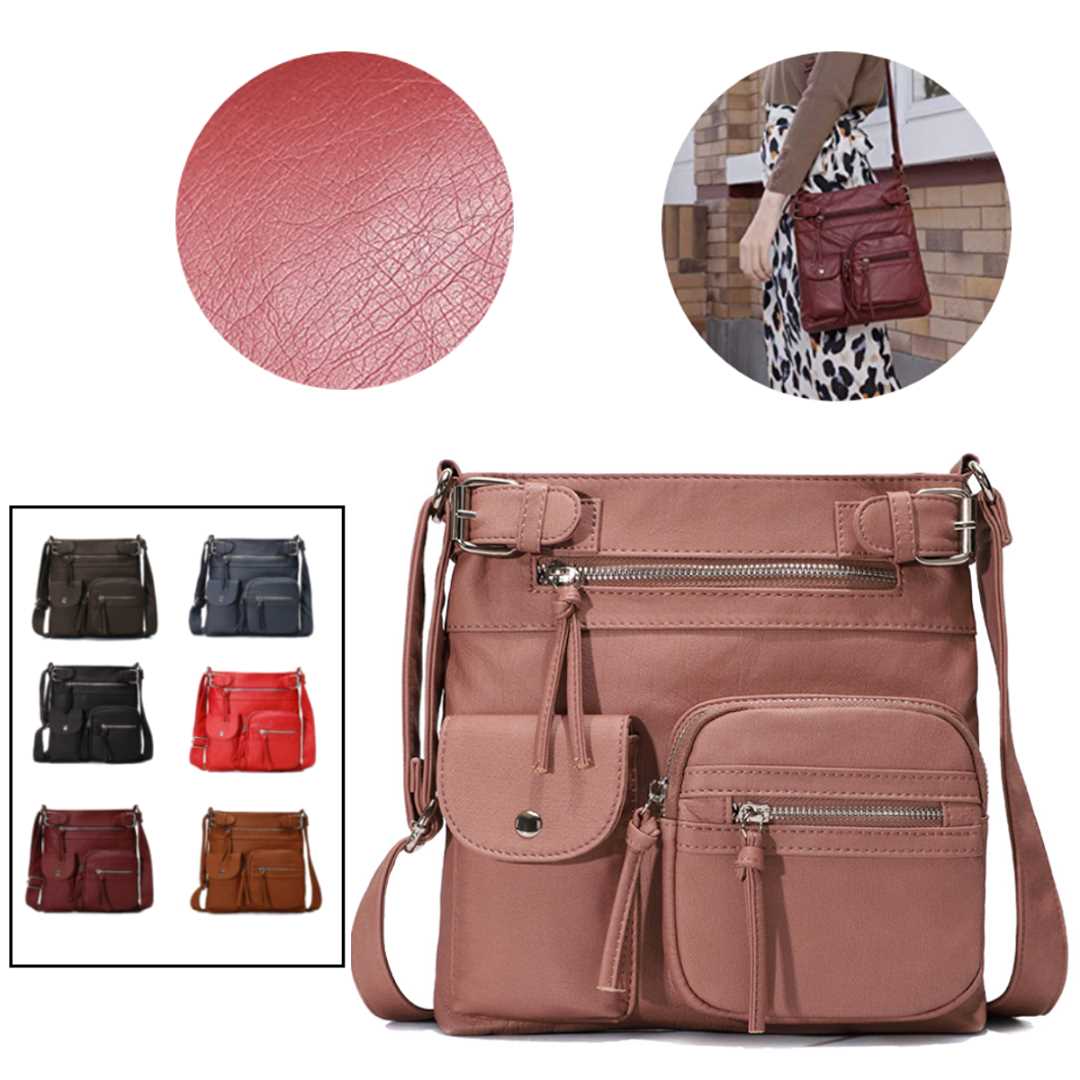 Premium Multi-Pocket Crossbody Bag, Soft Leather Shoulder Bag