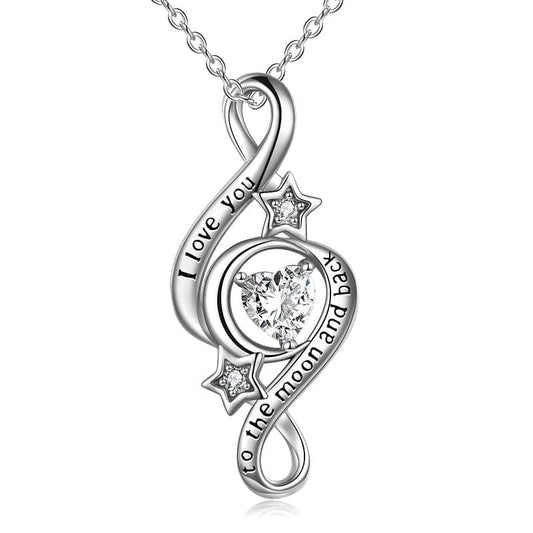 925 Sterling Silver I Love You To The Moon And Back Infinity Necklace