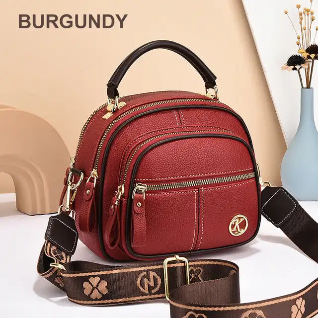 Classic Multifunctional Adjustable Wide Shoulder Strap Leather Bag