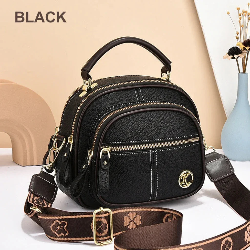 Classic Multifunctional Adjustable Wide Shoulder Strap Leather Bag