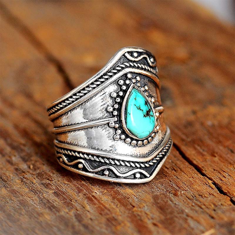 Boho Style Water Drop Turquoise Reki Ring