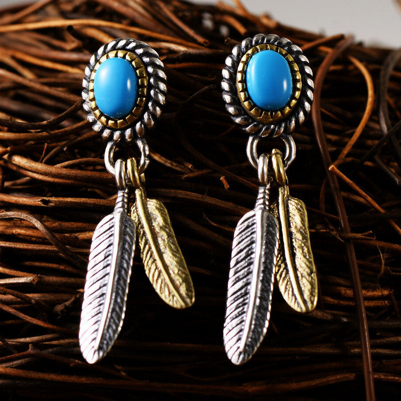 s925 Sterling Silver Turquoise Feather Earrings