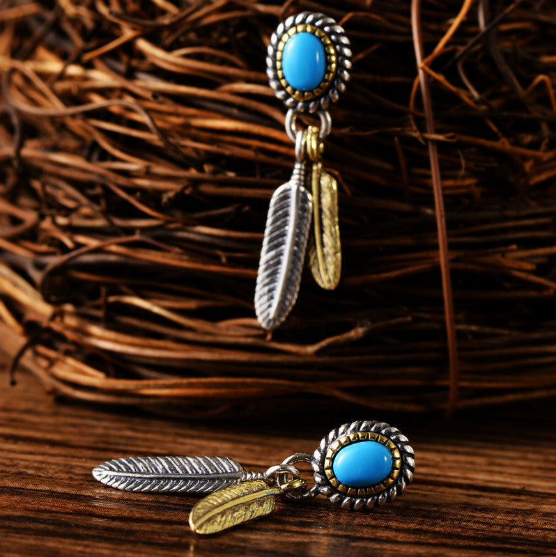 s925 Sterling Silver Turquoise Feather Earrings