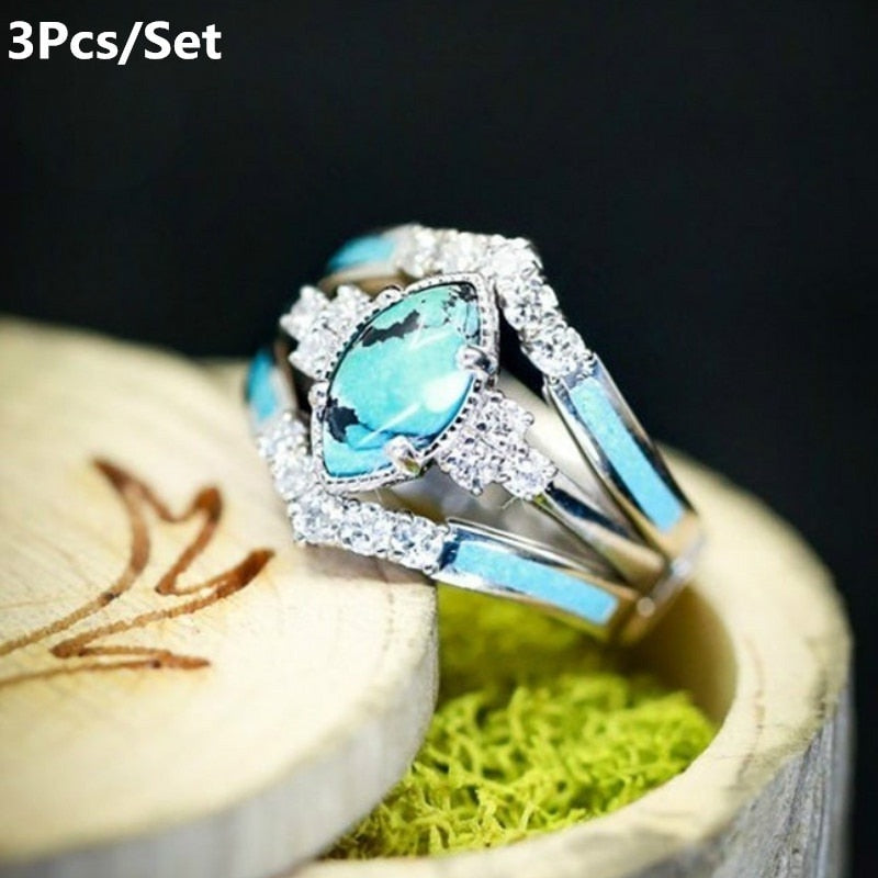 Natural Turquoise 3-piece Creative Ring